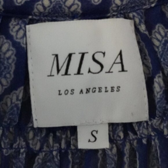 Misa, Anthropologie, Sheer Balloon Long Sleeve Ruffle-Hem Mini Dress, Blue - Picture 9 of 10